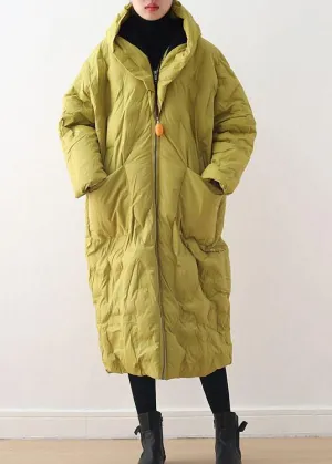 2021 Warm Yellow Down Coat original design literary retro overcoat