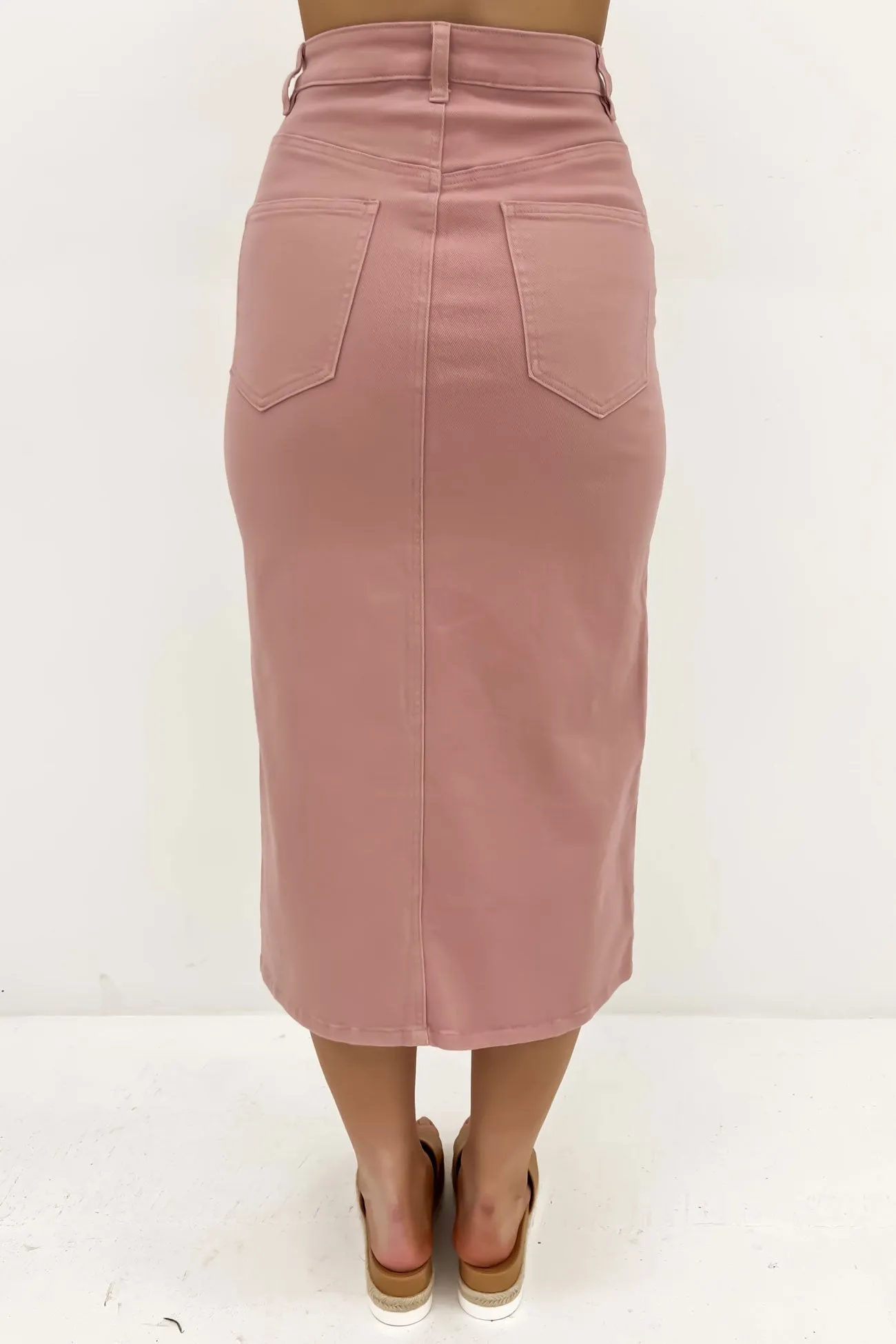 Alivia Denim Midi Skirt Pink