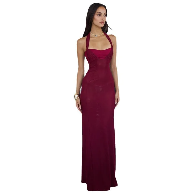 Backless Neck Halter Slim Dress