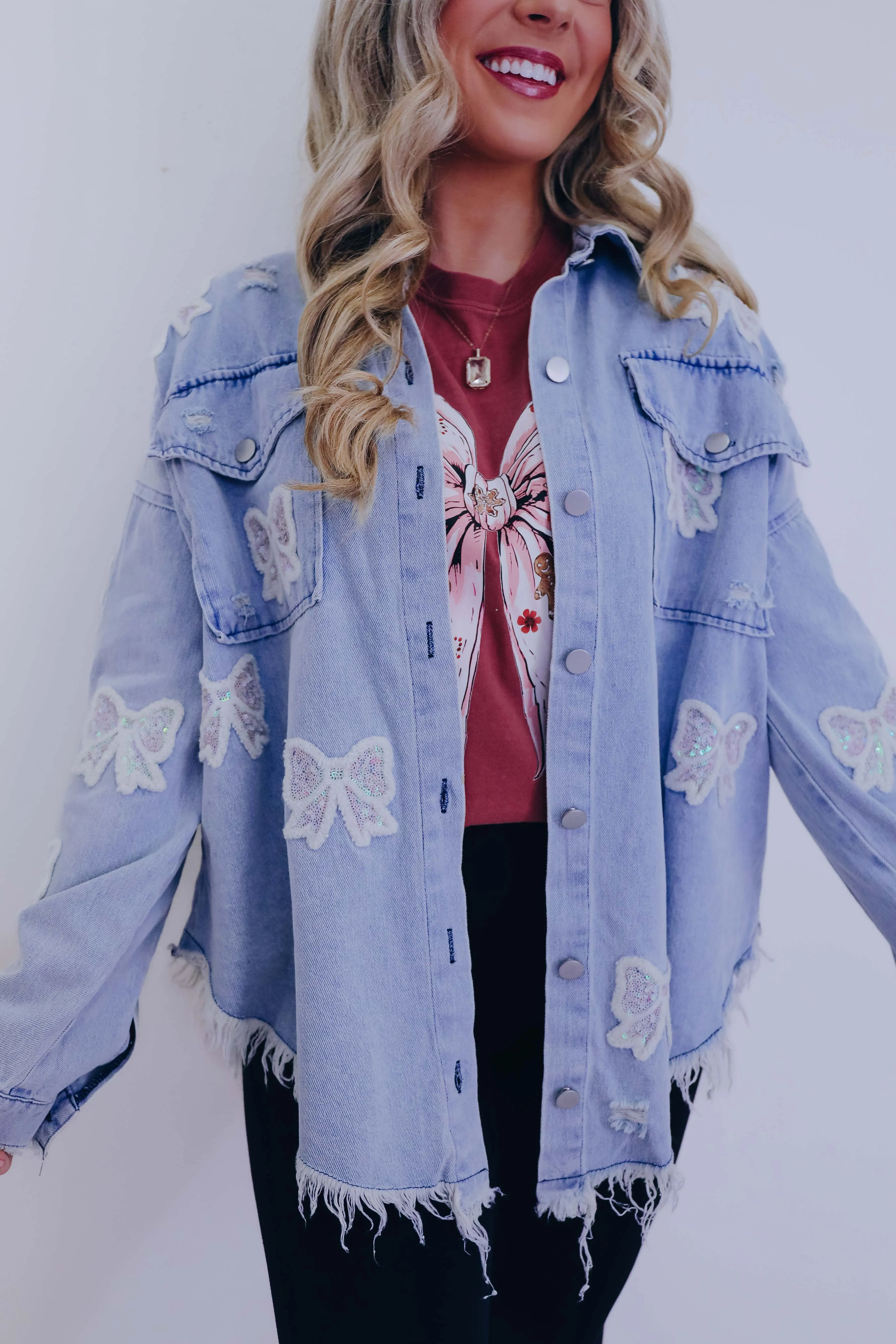 Billie Bow Sequin Patch Denim Shacket