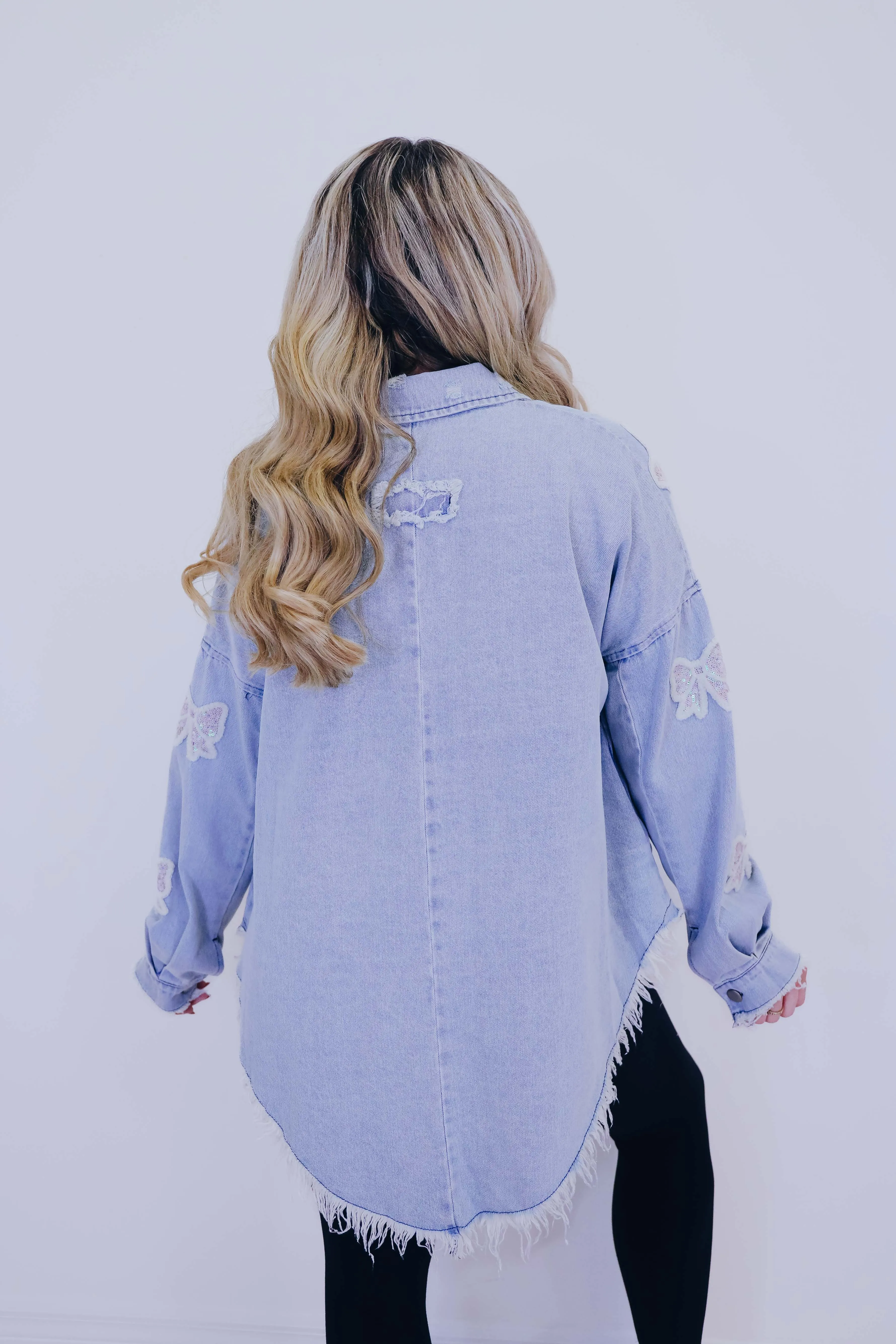 Billie Bow Sequin Patch Denim Shacket