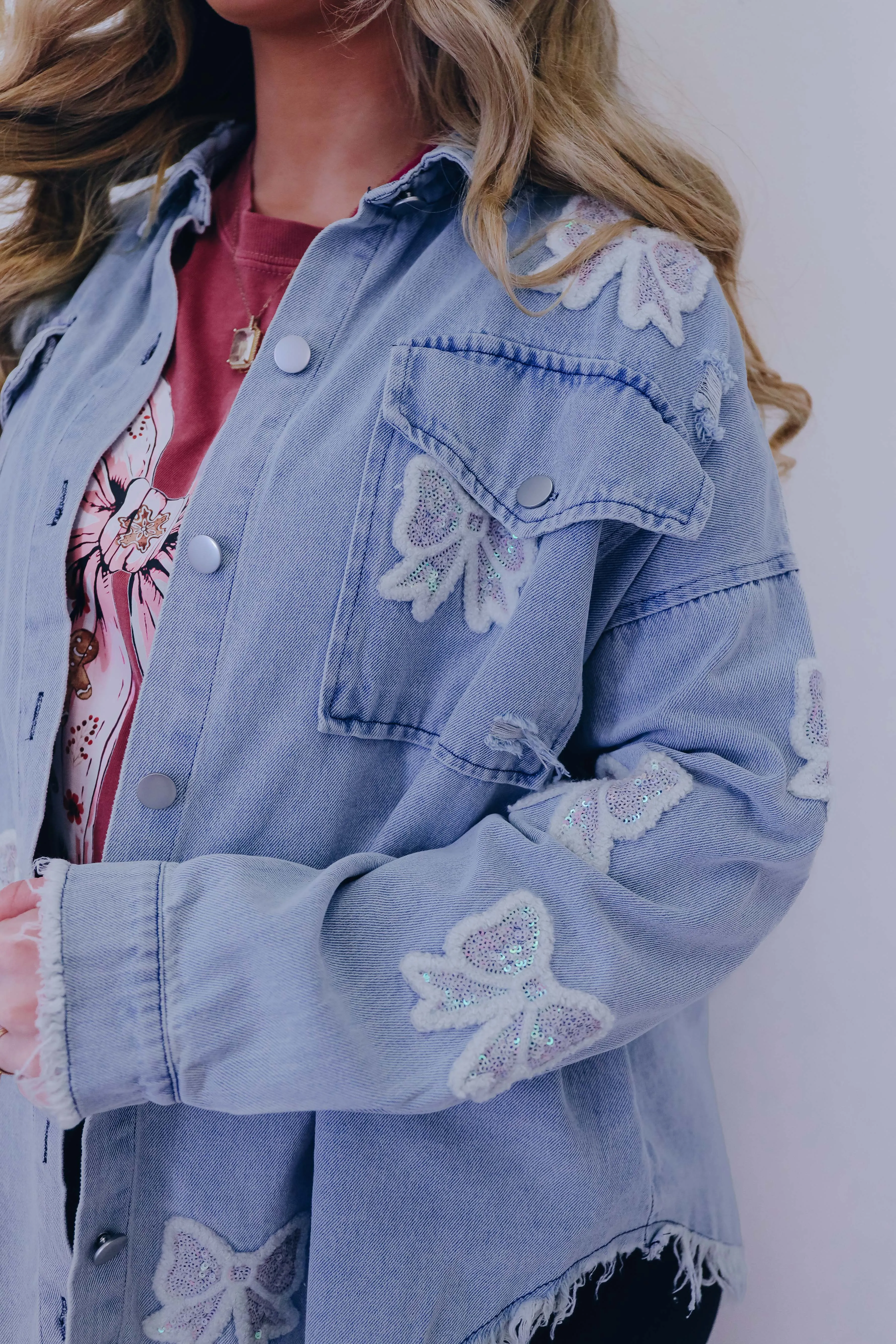 Billie Bow Sequin Patch Denim Shacket