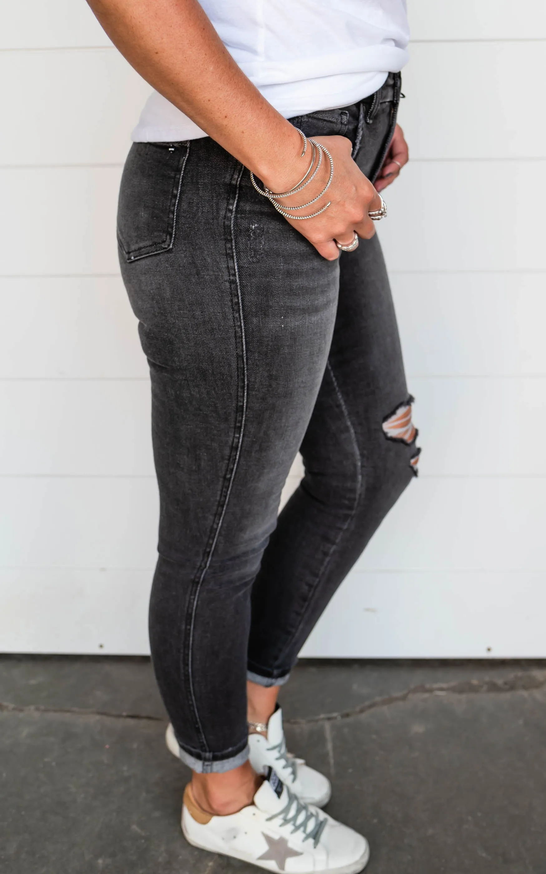 Black Mid Rise Ankle Skinny Jeans - Mica