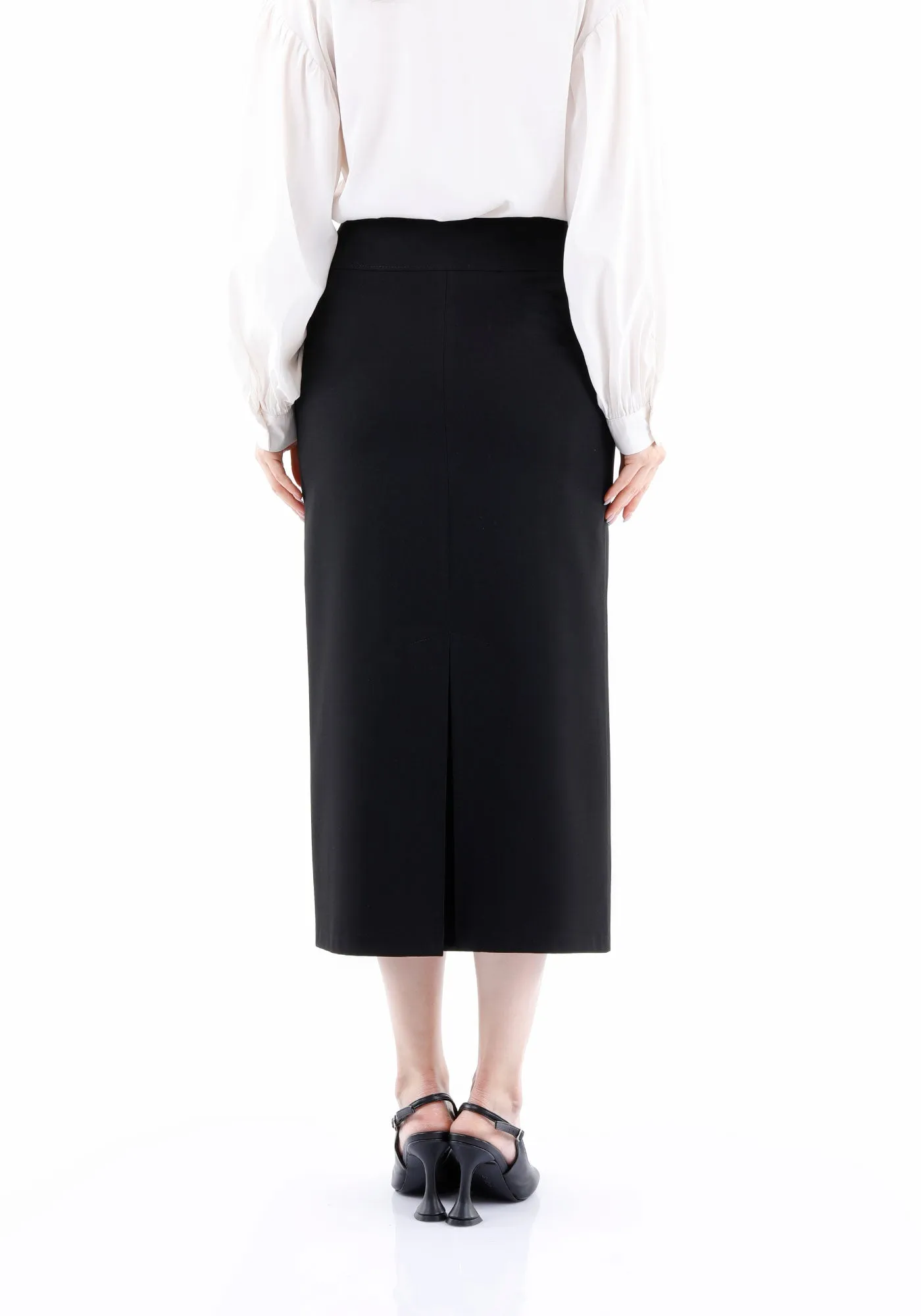 Black Midi Pencil Skirt - Elegant Office Wear - G-Line