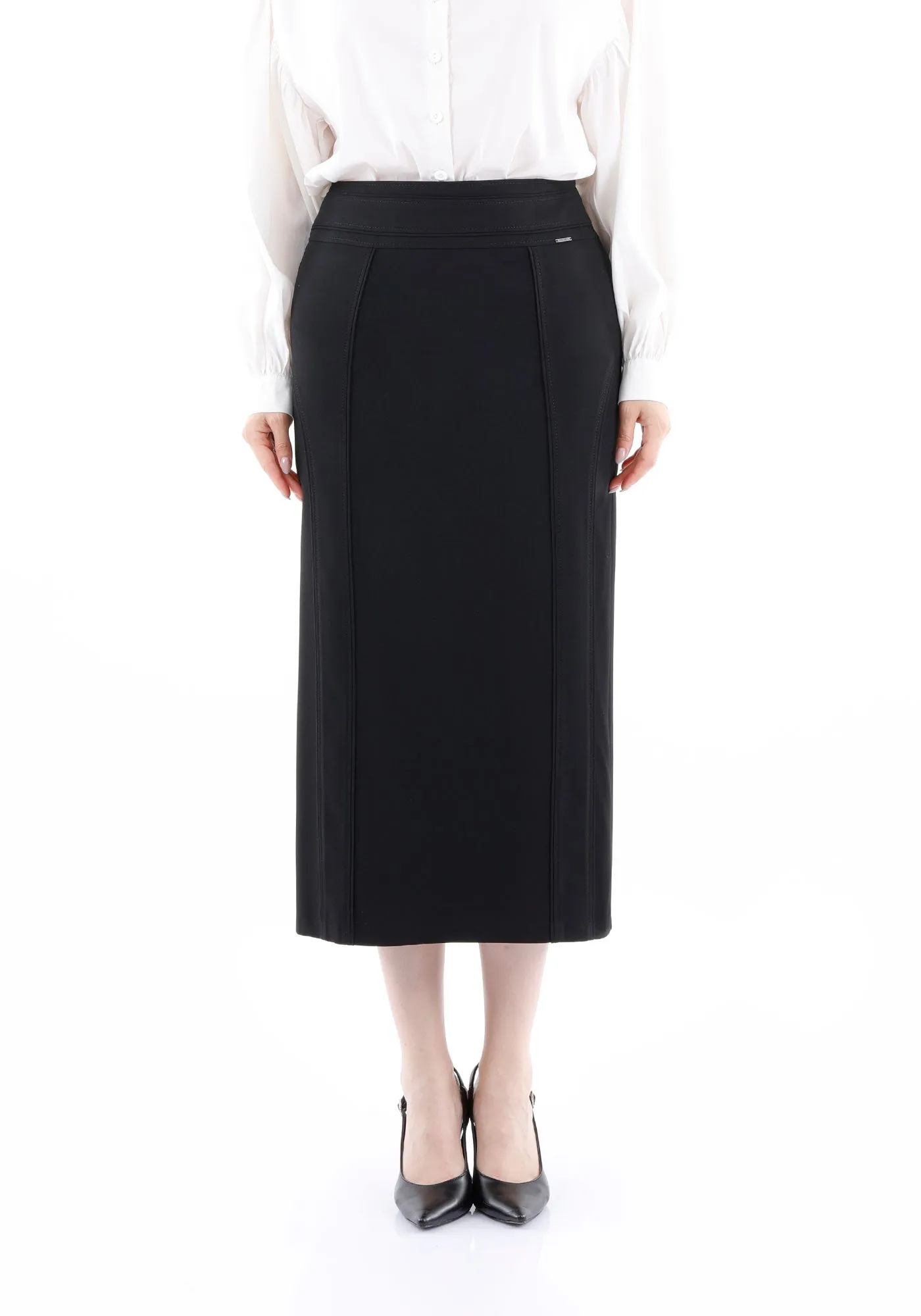 Black Midi Pencil Skirt - Elegant Office Wear - G-Line