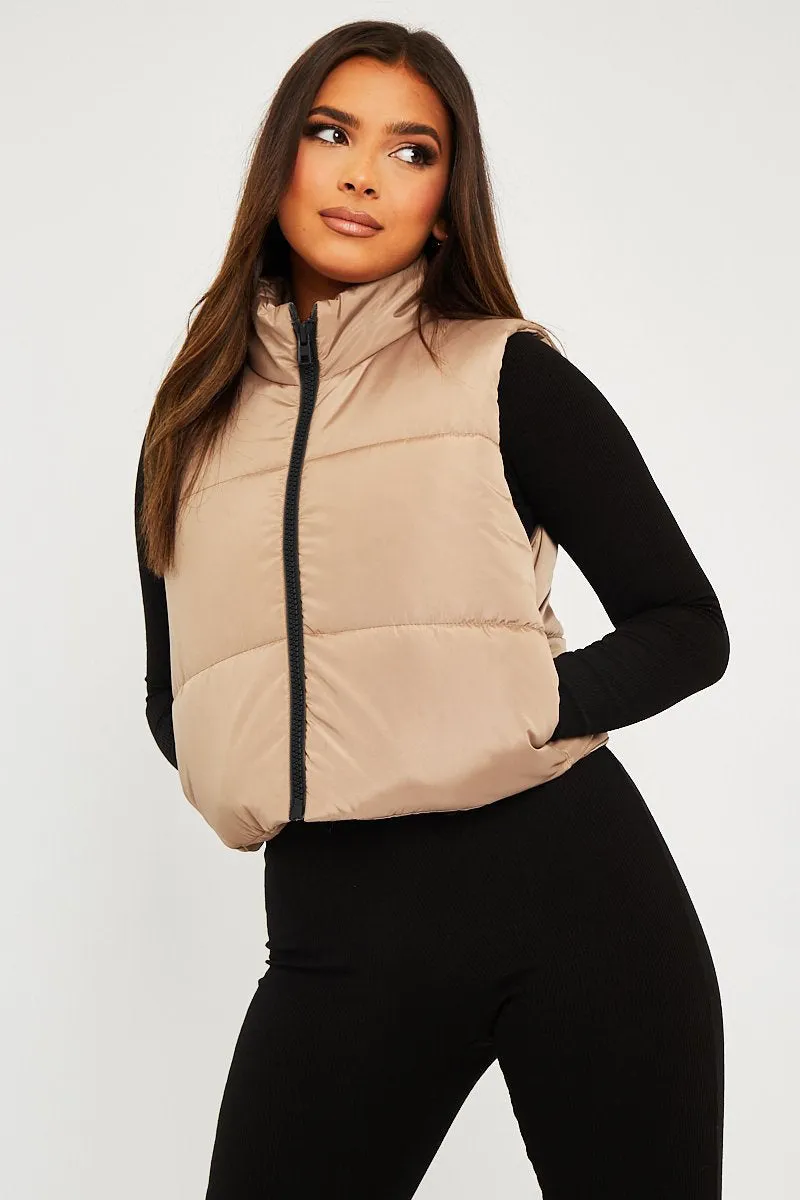 Camel Cropped Puffer Gilet - Zura