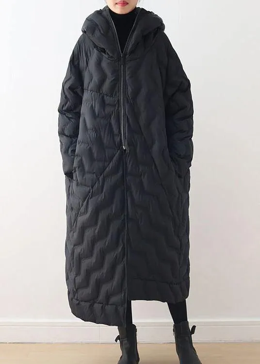 Casual Loose fitting down jacket hooded overcoat asymmetric down coat winter