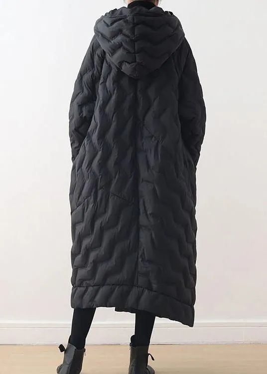 Casual Loose fitting down jacket hooded overcoat asymmetric down coat winter