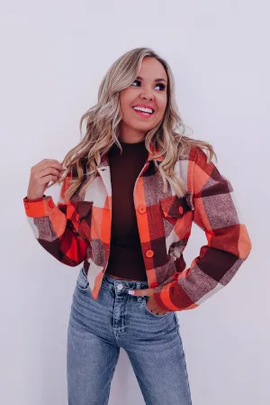 Classy Cropped Plaid Shacket - Orange