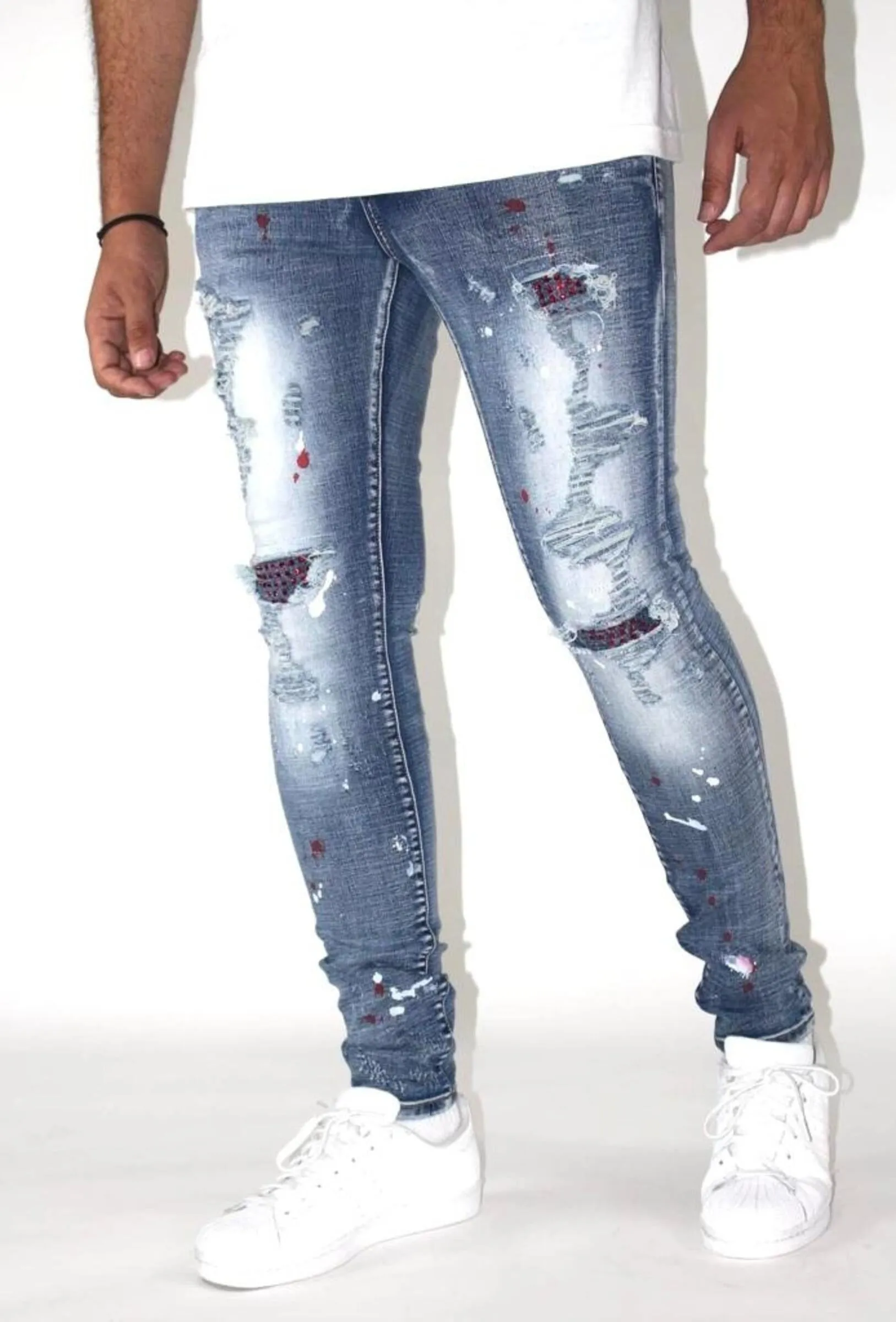 Damati Atlantis Blue Denim (Red Stones/Paint Splatter)