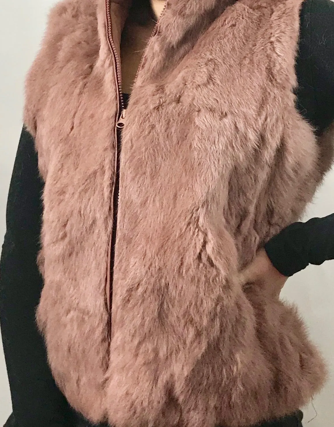 Fur Gilet in Pink by Feathers Of Italy