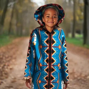 Girls Native  Print Overcoat (feather)