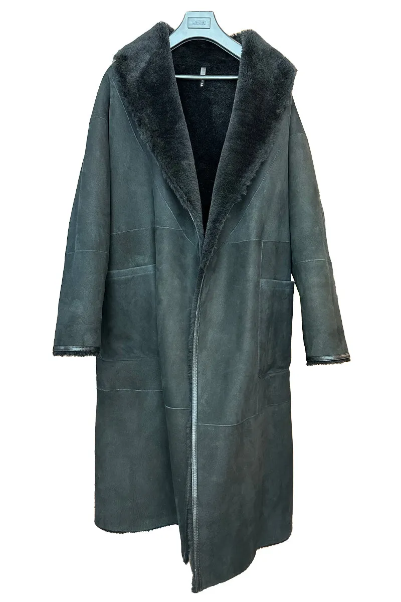 HANA 2-in-1 Shearling Robe Coat Black