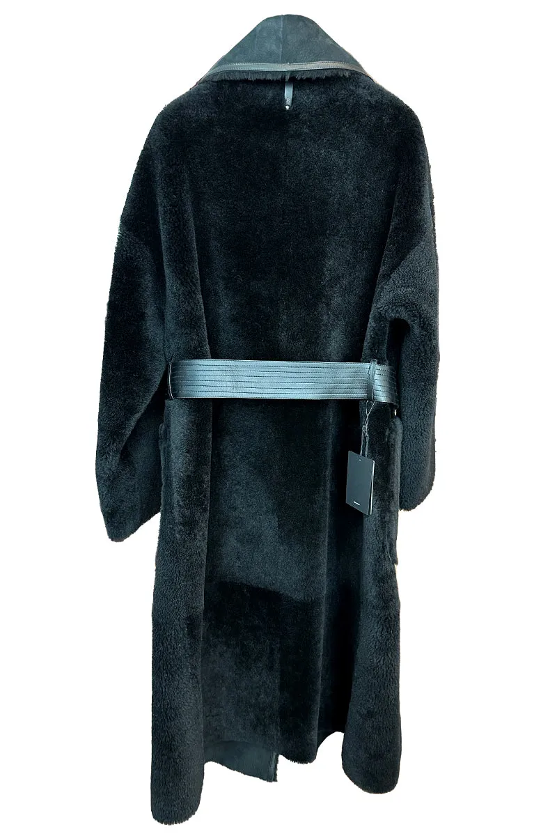 HANA 2-in-1 Shearling Robe Coat Black