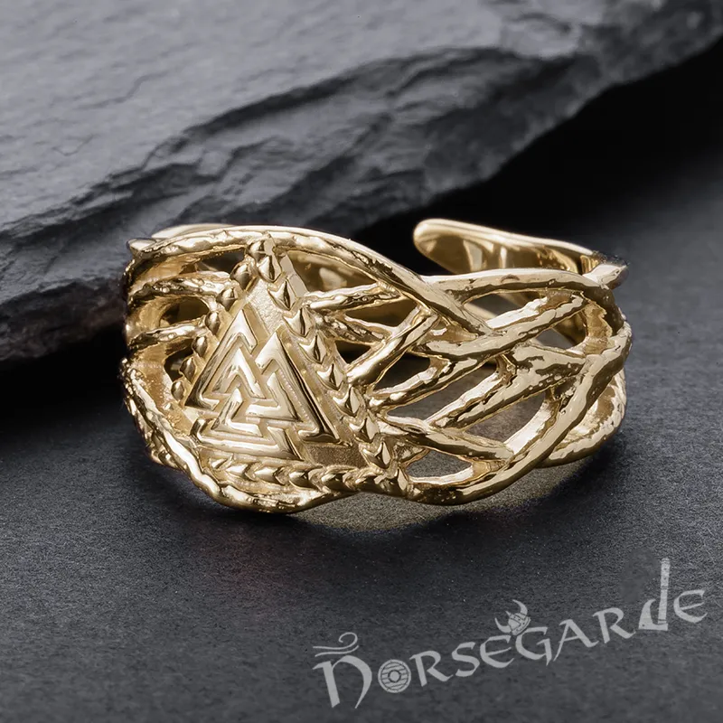 Handcrafted Brambles Valknut Band - Gold