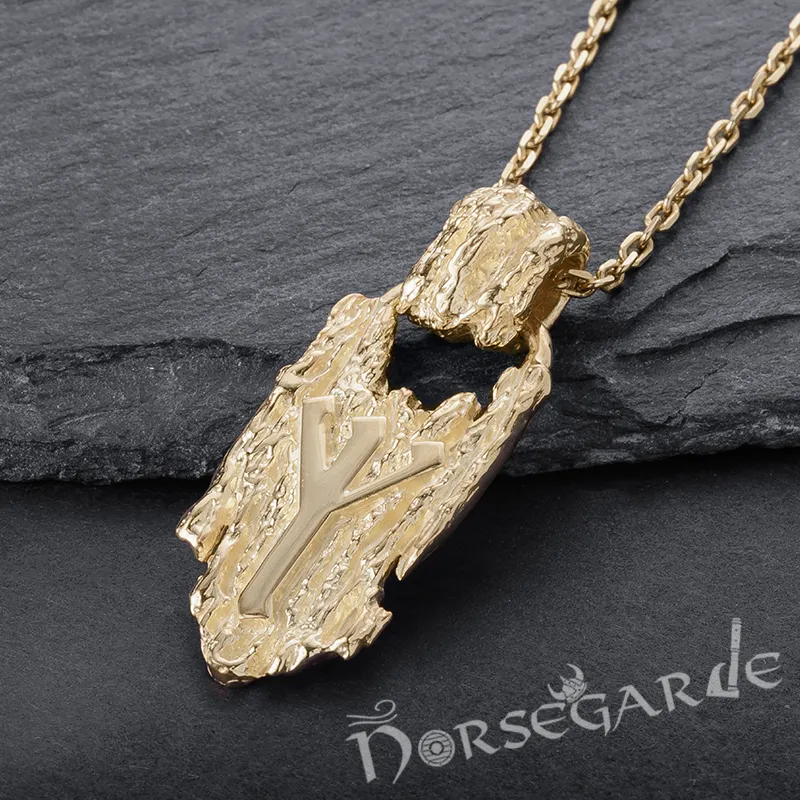 Handcrafted Druid Algiz Pendant - Gold