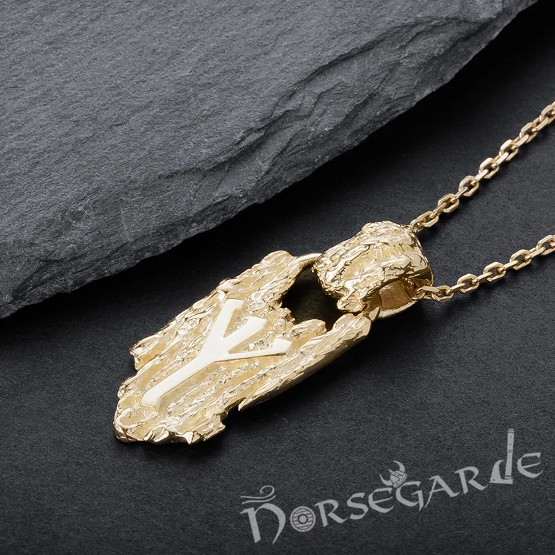 Handcrafted Druid Algiz Pendant - Gold