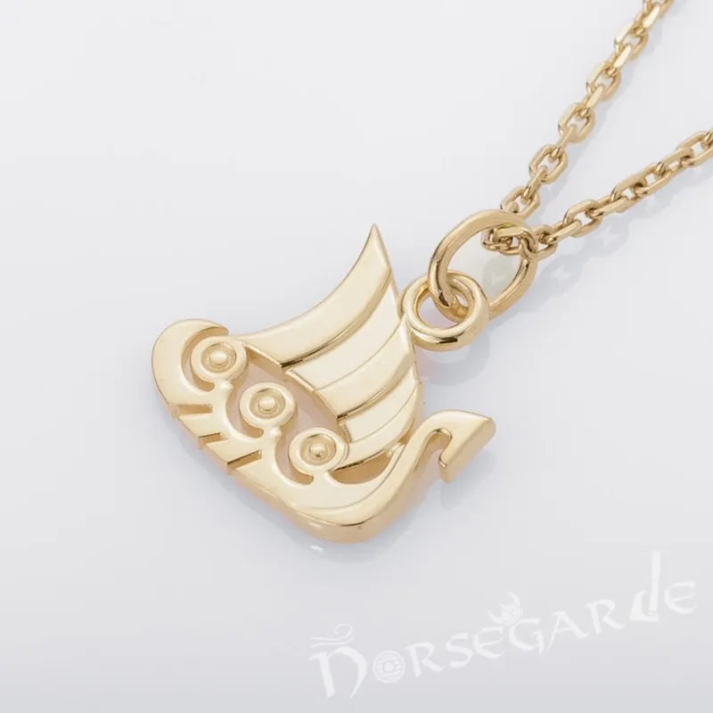 Handcrafted Miniature Drakkar Pendant - Gold