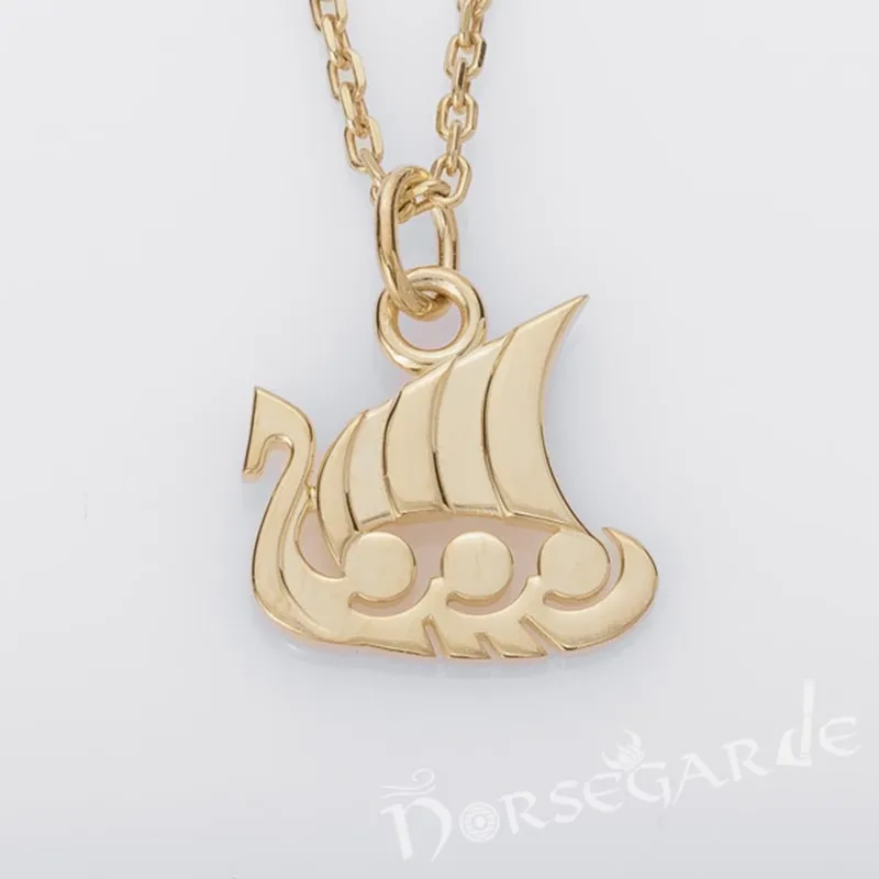 Handcrafted Miniature Drakkar Pendant - Gold