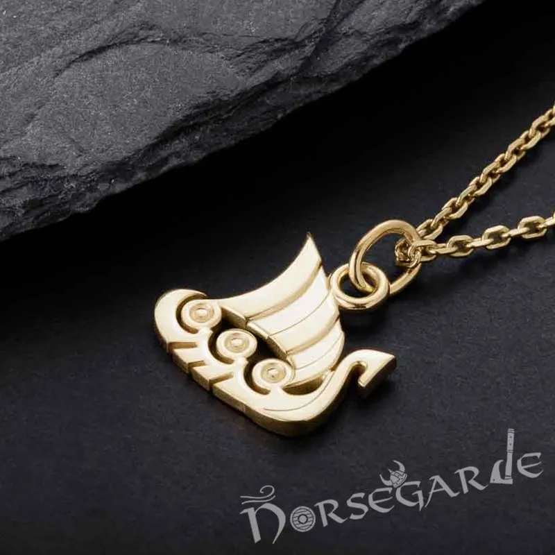 Handcrafted Miniature Drakkar Pendant - Gold