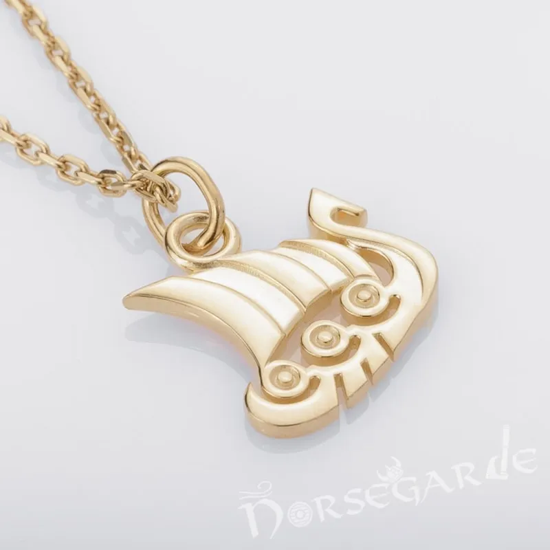 Handcrafted Miniature Drakkar Pendant - Gold