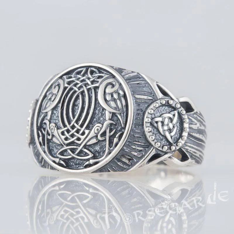 Handcrafted Ravens Druid Signet Ring - Sterling Silver