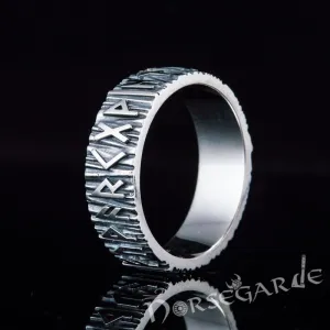 Handcrafted Slim Elder Futhark Runic Band - Sterling Silver