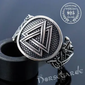 Handcrafted Valknut Jellinge Style Ring - Sterling Silver