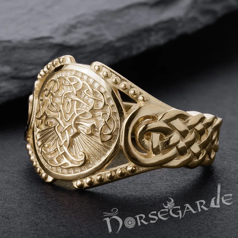 Handcrafted Yggdrasil Braid Ornament Ring - Gold