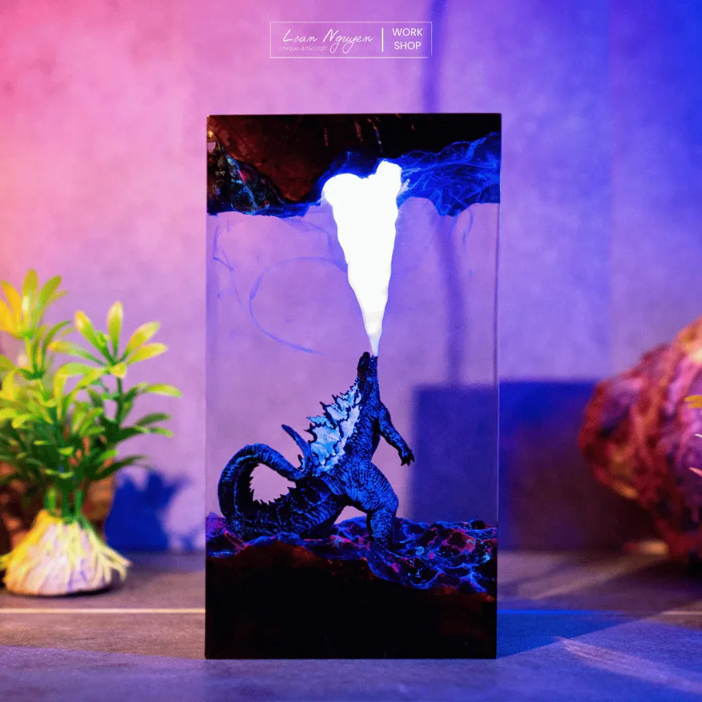 Handmade Vertical Godzilla Night Lamp, Sky-Breaking Design, for Desk or Bedroom Decoration, Perfect as a Gift