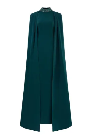 Josephine Sheath Cape Shoulder Crepe Floor Length Dress