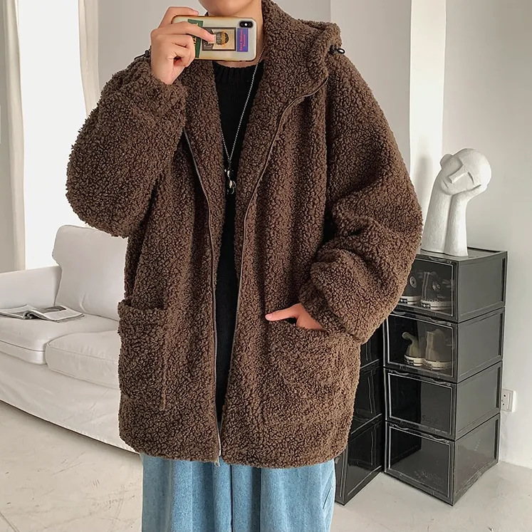 [Korean Style] 3 Color Lamb Fur Hoodie Jackets