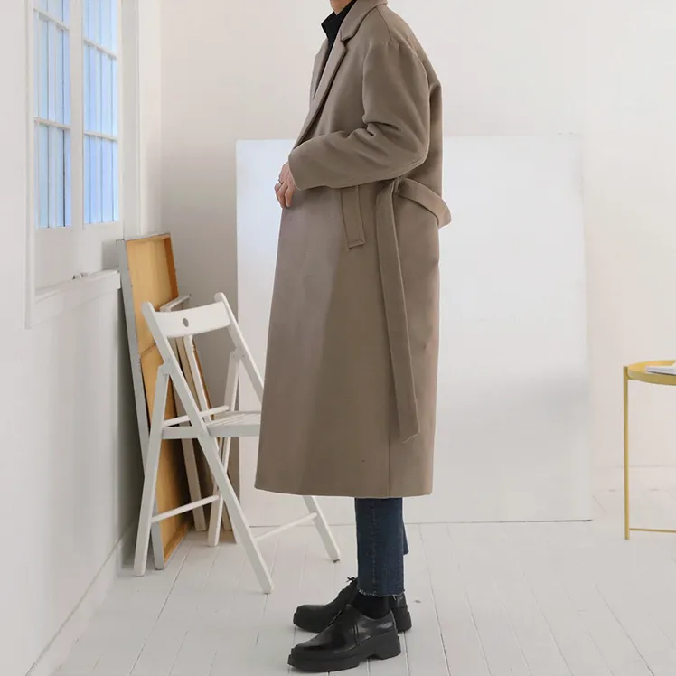 [Korean Style] Khaki Turn-down Collar Long Coats