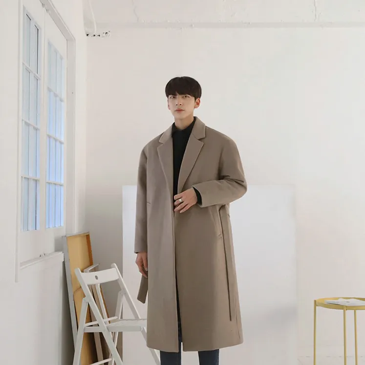 [Korean Style] Khaki Turn-down Collar Long Coats