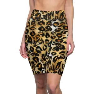 Leopard Print Women's Pencil Skirt, Animal Print Designer Skirt -Made in USA(Size XS-2XL)