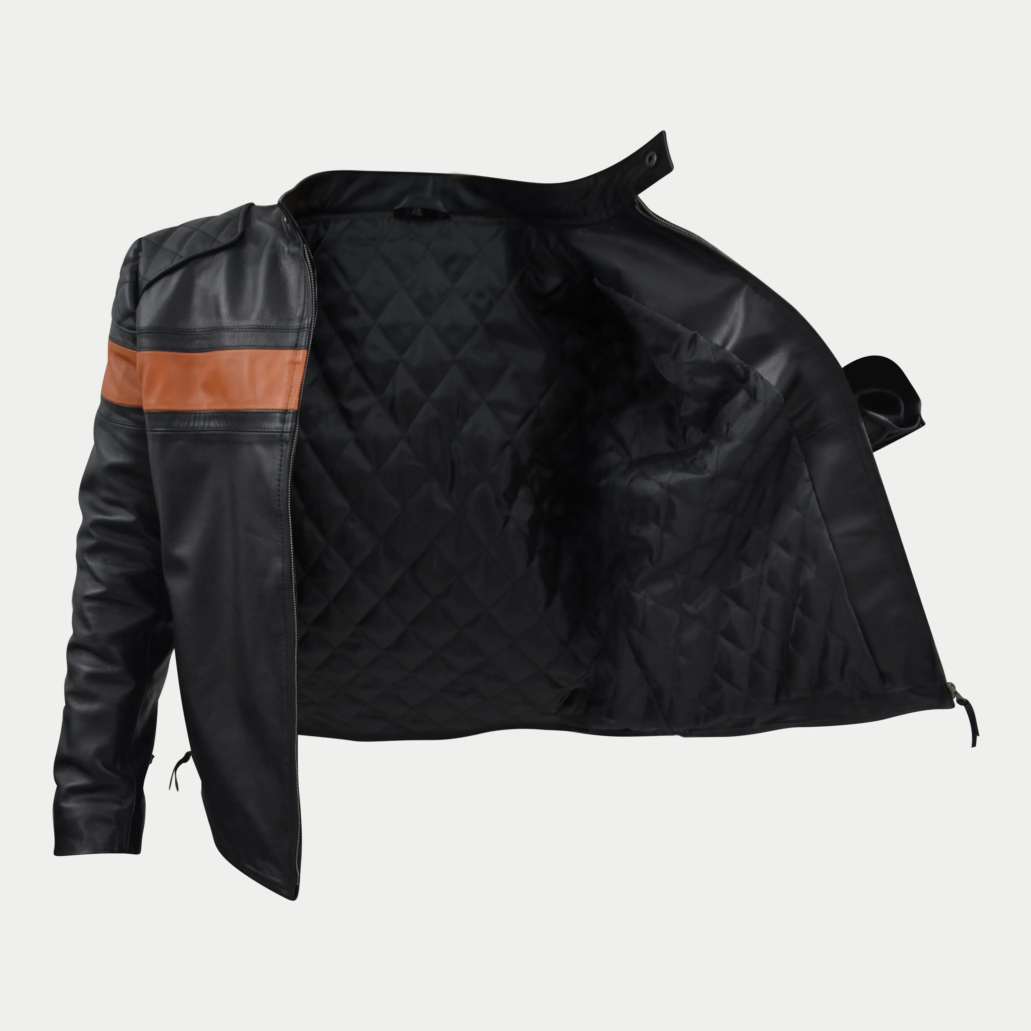 Men's Black Quilted Biker Cafe Racer Genuine Cowhide Motorcycle Leather Jacket