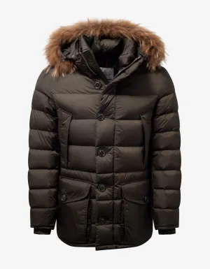 Moncler Cluny Khaki Fur Trim Down Jacket