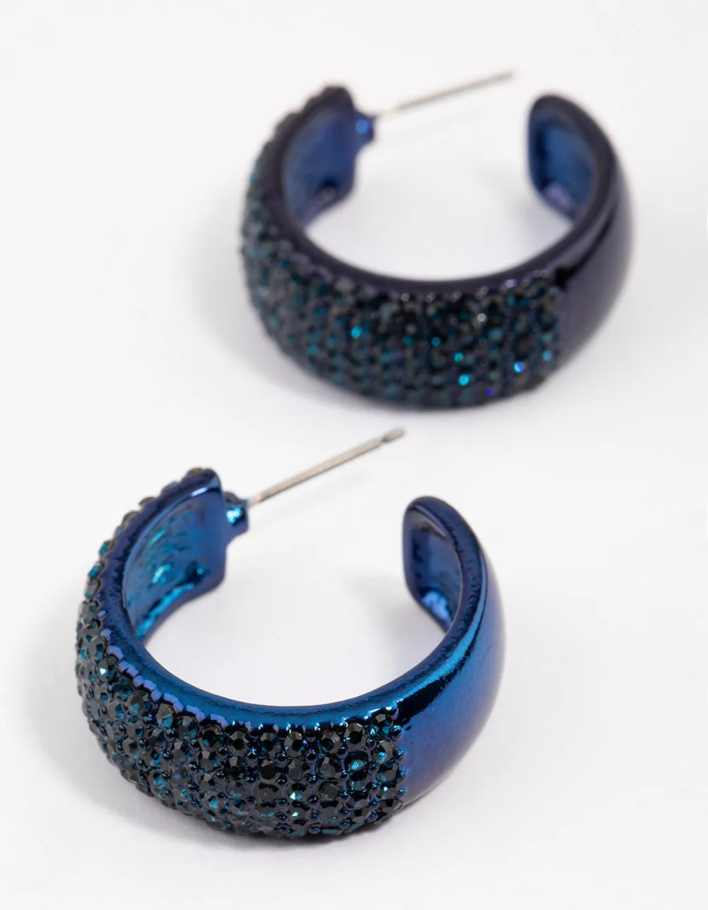 Navy Coated Pavement Midi Hoop Earrings