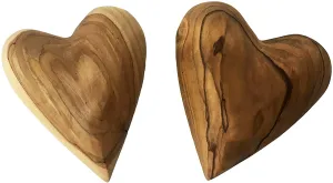 Olive Handcrafted Medium Olive Wood Heart in The Holy Land by Artisans-Set of 2 – 3" x 2.5" (Inches)