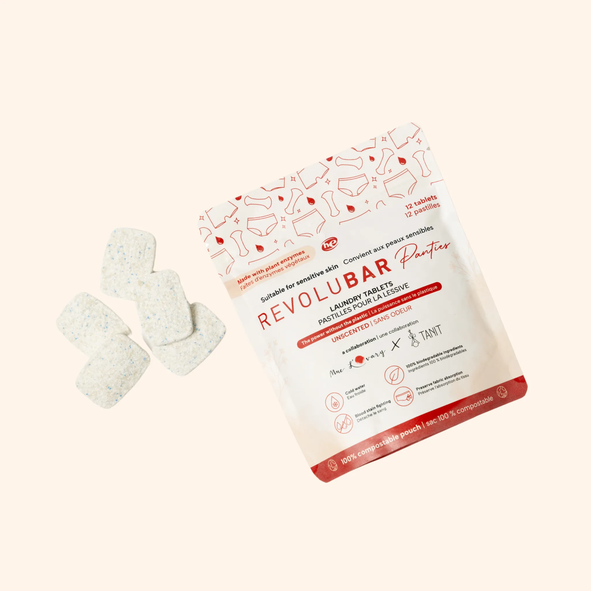 Pastilles de détergent pour culottes menstruelles