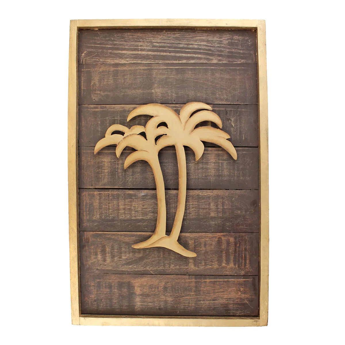 Pine Wood Wall Decor with Palms