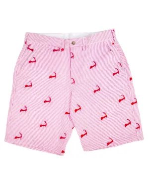 Pink Seersucker Mens Shorts with Pink Embroidered Cape Cods