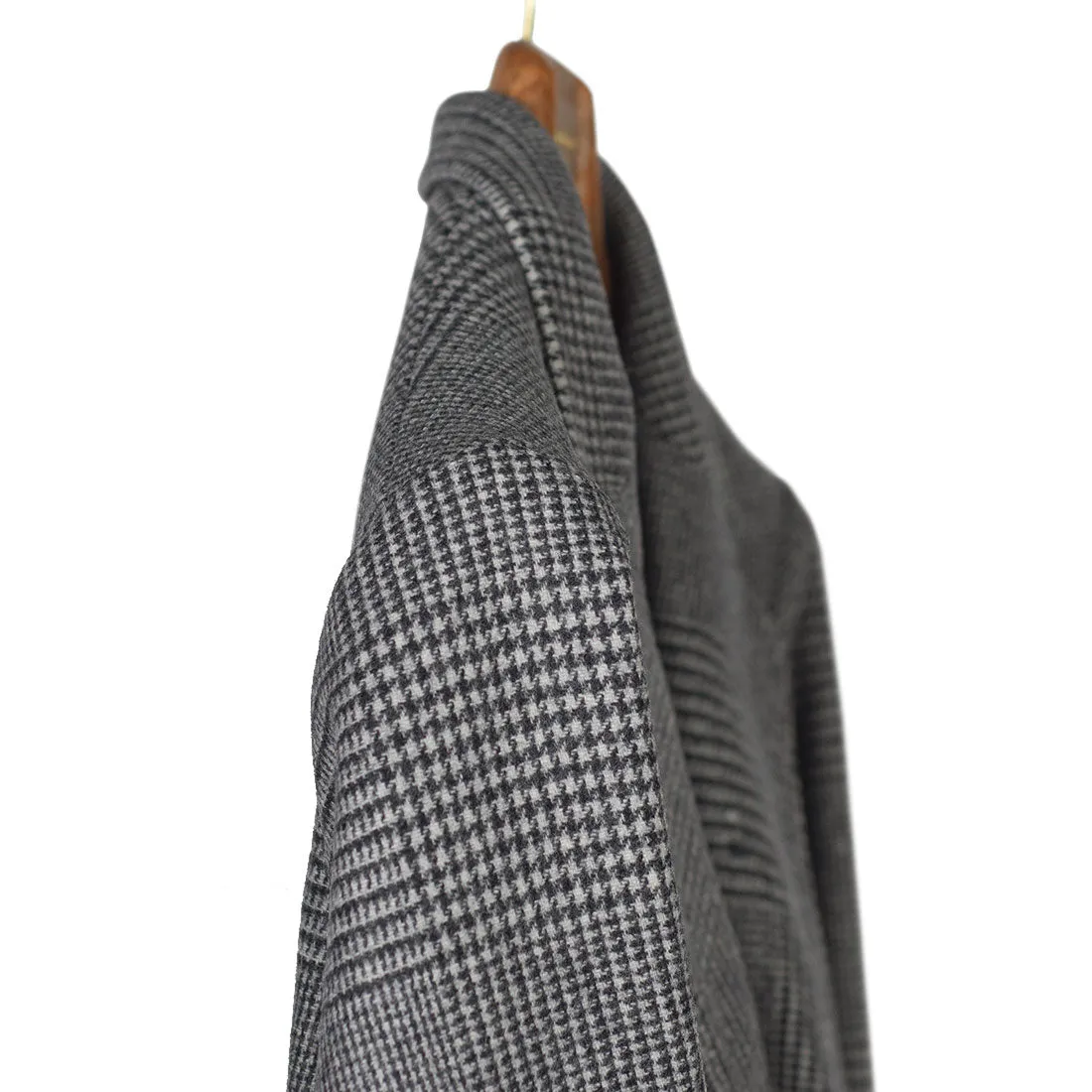 "Starry Night" long coat in grey Prince-of-Wales check melton wool