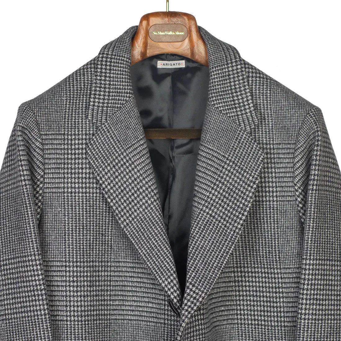 "Starry Night" long coat in grey Prince-of-Wales check melton wool