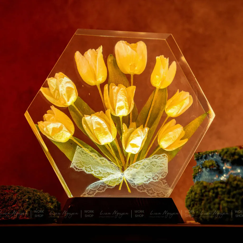 Real Tulip Flower Night Light, Artificial Flowers, Desk Decoration for Study and Bedroom, Handcrafted, Perfect for Gifts