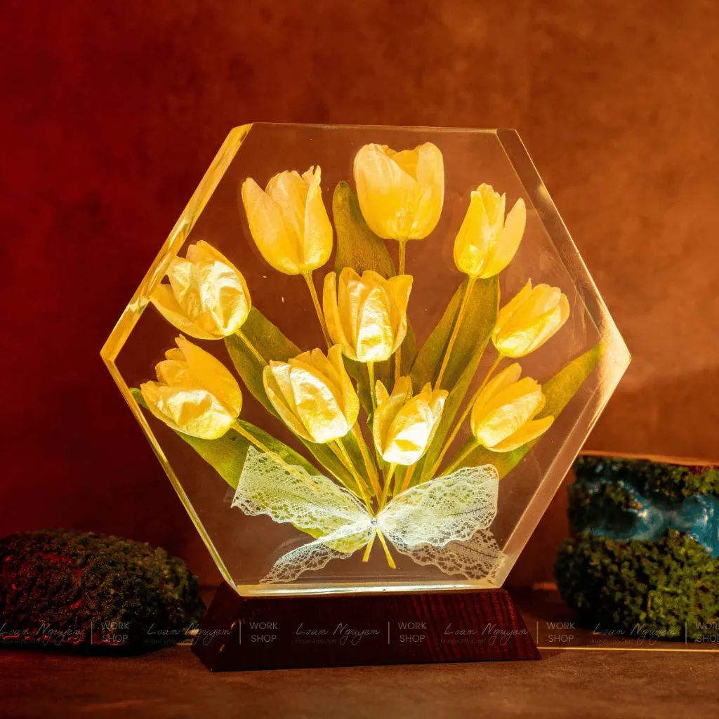 Real Tulip Flower Night Light, Artificial Flowers, Desk Decoration for Study and Bedroom, Handcrafted, Perfect for Gifts