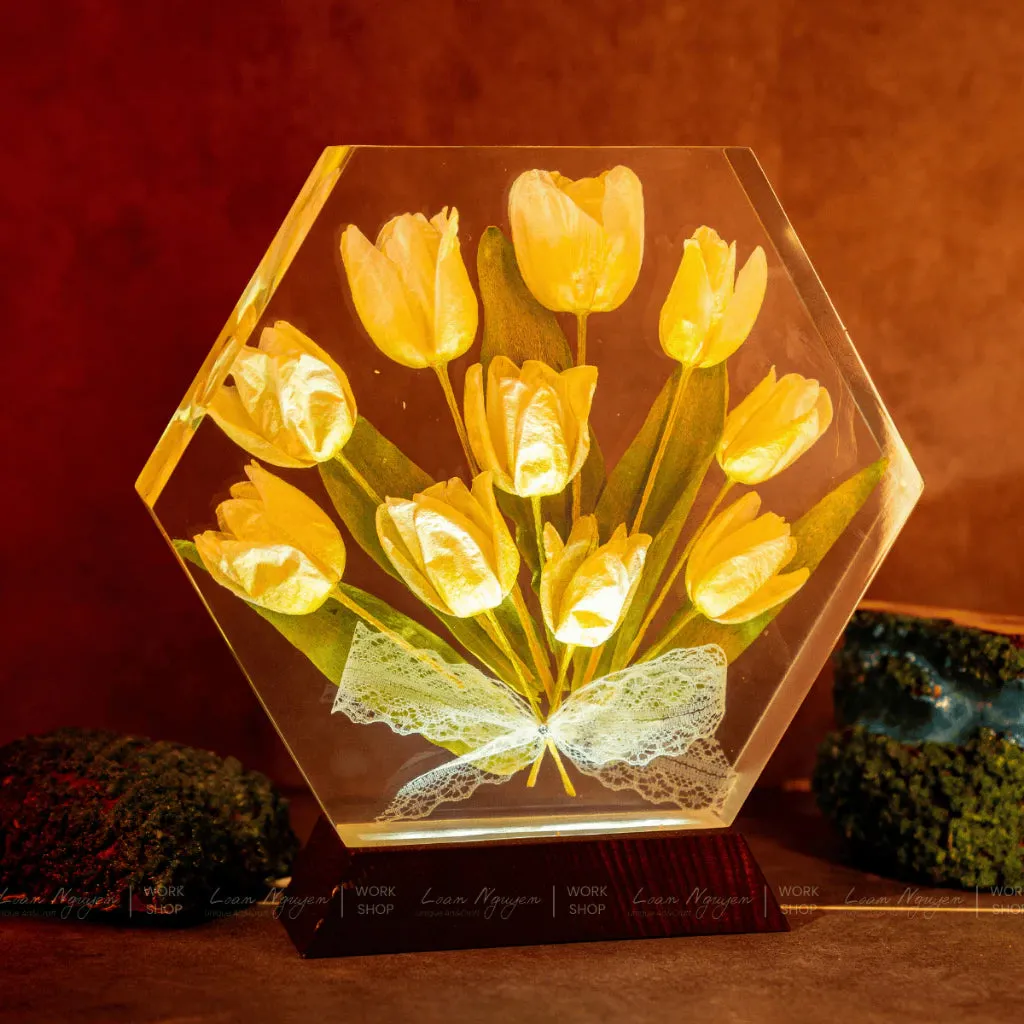 Real Tulip Flower Night Light, Artificial Flowers, Desk Decoration for Study and Bedroom, Handcrafted, Perfect for Gifts