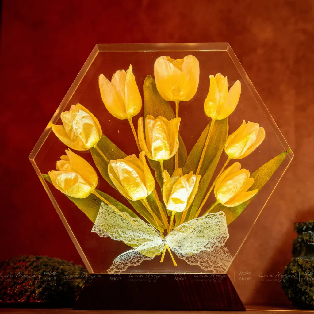 Real Tulip Flower Night Light, Artificial Flowers, Desk Decoration for Study and Bedroom, Handcrafted, Perfect for Gifts