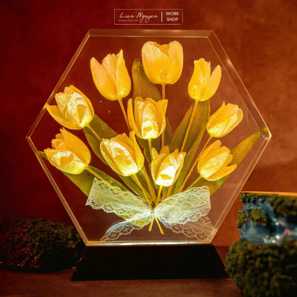 Real Tulip Flower Night Light, Artificial Flowers, Desk Decoration for Study and Bedroom, Handcrafted, Perfect for Gifts