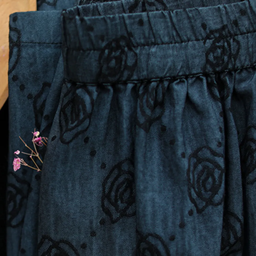 Retro Rose Jacquard Midi Skirt